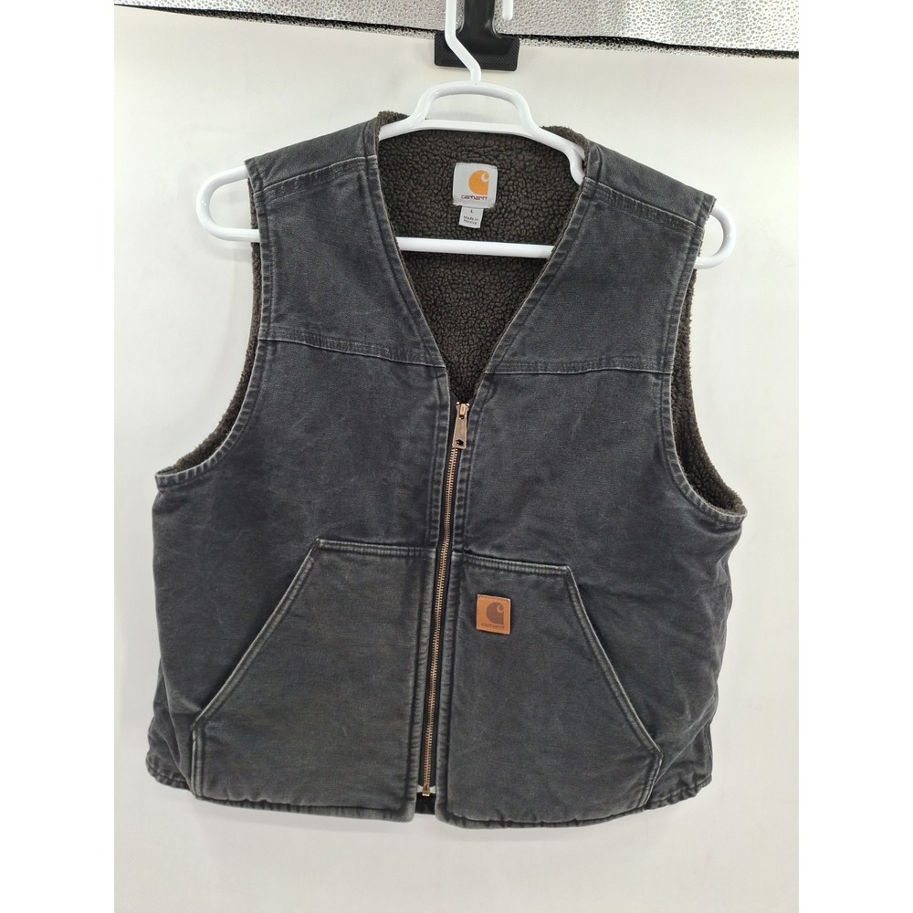 Carhartt Vest Mens‎ L Black V26 Rugged Sherpa Lined Work Utility Faded Rugged